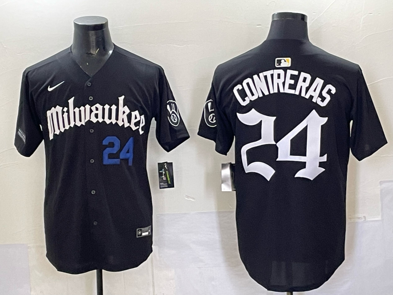 Men Milwaukee Brewers #24 Contreras black Nike MLB 2025 Jersey 0011->milwaukee brewers->MLB Jersey